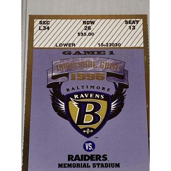 Baltimore Ravens Inaugural Game Football Ticket Stub Ray Lewis Debut 9/1 1996 - Picture 2 of 4